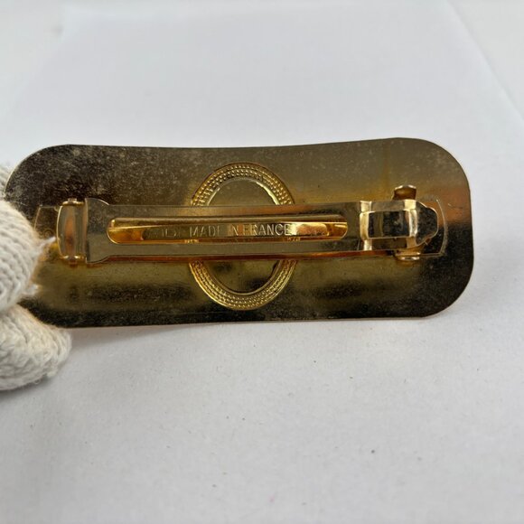 VTG Barrette Gold Tone Rhinestones Rose Floral Details Hair Clip France - Picture 7 of 10